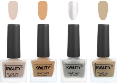 

Kwality Premium Quality Dull Velvet Matte Nail Polish Flat Brush Exclusive Combo (2201202033 ) Light Beige,Beige,Silver,Nude(Pack of 4)
