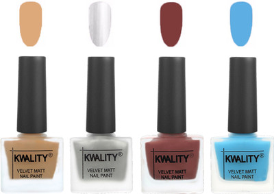 

Kwality Premium Quality Dull Velvet Matte Nail Polish Flat Brush Exclusive Combo (2201202052 ) Beige,Silver,Dark Tan,Light Blue(Pack of 4)