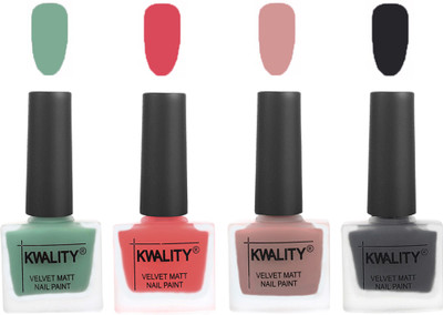 

Kwality Premium Quality Dull Velvet Matte Nail Polish Flat Brush Exclusive Combo (2201201953 ) Mischievous Mint,Baby Pink,Salmon,Dark Grey(Pack of 4)