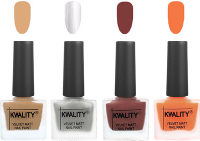 

Kwality Premium Quality Dull Velvet Matte Nail Polish Flat Brush Exclusive Combo (2201202056 ) Beige,Silver,Dark Tan,Peach(Pack of 4)