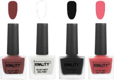 

Kwality Premium Quality Dull Velvet Matte Nail Polish Flat Brush Exclusive Combo (2201202094 ) Dark Tan,White,Black,Nude Pink(Pack of 4)