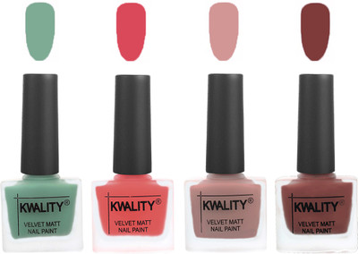 

Kwality Premium Quality Dull Velvet Matte Nail Polish Flat Brush Exclusive Combo (2201201933 ) Mischievous Mint,Baby Pink,Salmon,Dark Tan(Pack of 4)