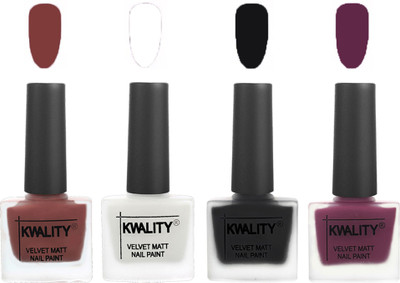 

Kwality Premium Quality Dull Velvet Matte Nail Polish Flat Brush Exclusive Combo (2201202090 ) Dark Tan,White,Black,Purple(Pack of 4)