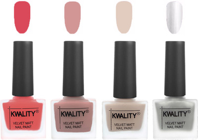 

Kwality Premium Quality Dull Velvet Matte Nail Polish Flat Brush Exclusive Combo (2201201959 ) Baby Pink,Salmon,Light Beige,Silver(Pack of 4)