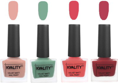 

Kwality Premium Quality Dull Velvet Matte Nail Polish Flat Brush Exclusive Combo (2201201929 ) Salmon Pink,Mischievous Mint,Baby Pink,Rani Pink(Pack of 4)