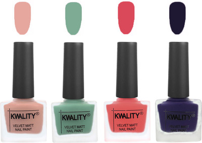 

Kwality Premium Quality Dull Velvet Matte Nail Polish Flat Brush Exclusive Combo (2201201918 ) Salmon Pink,Mischievous Mint,Baby Pink,Royal Blue(Pack of 4)