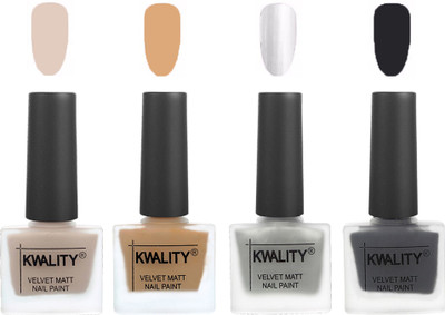 

Kwality Premium Quality Dull Velvet Matte Nail Polish Flat Brush Exclusive Combo (2201202031 ) Light Beige,Beige,Silver,Dark Grey(Pack of 4)