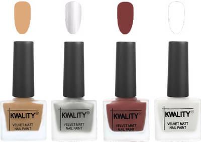 

Kwality Premium Quality Dull Velvet Matte Nail Polish Flat Brush Exclusive Combo (2201202036 ) Beige,Silver,Dark Tan,White(Pack of 4)