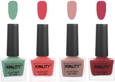 

Kwality Premium Quality Dull Velvet Matte Nail Polish Flat Brush Exclusive Combo (2201201957 ) Mischievous Mint,Baby Pink,Salmon,Rani Pink(Pack of 4)