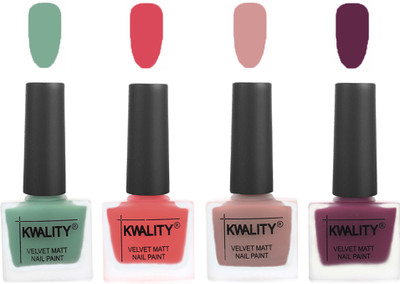 

Kwality Premium Quality Dull Velvet Matte Nail Polish Flat Brush Exclusive Combo (2201201943 ) Mischievous Mint,Baby Pink,Salmon,Purple(Pack of 4)