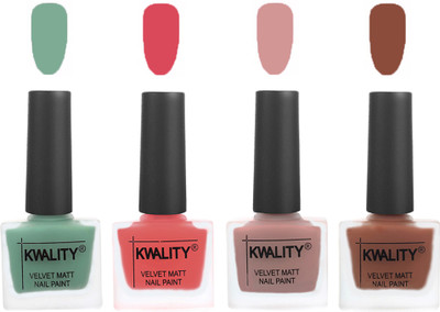 

Kwality Premium Quality Dull Velvet Matte Nail Polish Flat Brush Exclusive Combo (2201201937 ) Mischievous Mint,Baby Pink,Salmon,Brown(Pack of 4)