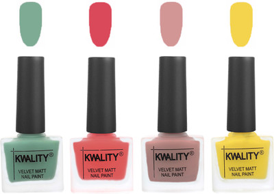 

Kwality Premium Quality Dull Velvet Matte Nail Polish Flat Brush Exclusive Combo (2201201941 ) Mischievous Mint,Baby Pink,Salmon,Yellow(Pack of 4)