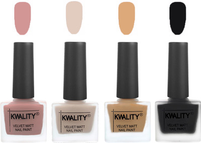 

Kwality Premium Quality Dull Velvet Matte Nail Polish Flat Brush Exclusive Combo (2201201988 ) Salmon,Light Beige,Beige,Black(Pack of 4)