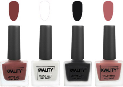 

Kwality Premium Quality Dull Velvet Matte Nail Polish Flat Brush Exclusive Combo (2201202095 ) Dark Tan,White,Black,Dark Nude(Pack of 4)