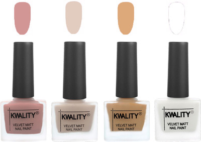 

Kwality Premium Quality Dull Velvet Matte Nail Polish Flat Brush Exclusive Combo (2201201987 ) Salmon,Light Beige,Beige,White(Pack of 4)