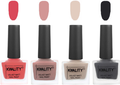 

Kwality Premium Quality Dull Velvet Matte Nail Polish Flat Brush Exclusive Combo (2201201980 ) Baby Pink,Salmon,Light Beige,Dark Grey(Pack of 4)