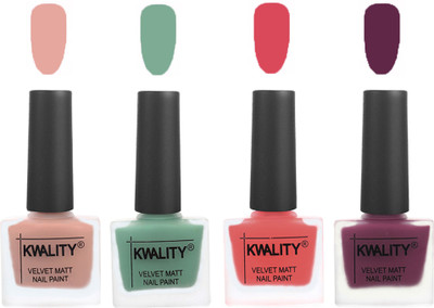 

Kwality Premium Quality Dull Velvet Matte Nail Polish Flat Brush Exclusive Combo (2201201915 ) Salmon Pink,Mischievous Mint,Baby Pink,Purple(Pack of 4)
