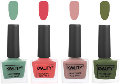 

Kwality Premium Quality Dull Velvet Matte Nail Polish Flat Brush Exclusive Combo (2201201952 ) Mischievous Mint,Baby Pink,Salmon,Olive Green(Pack of 4)