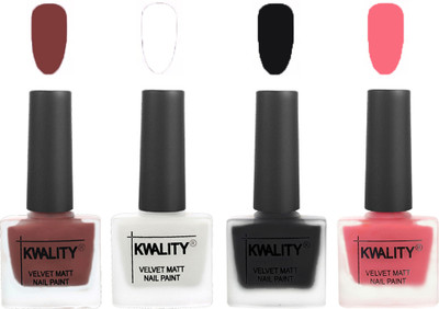 

Kwality Premium Quality Dull Velvet Matte Nail Polish Flat Brush Exclusive Combo (2201202091 ) Dark Tan,White,Black,Frozen Pink(Pack of 4)