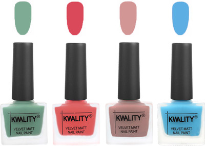 

Kwality Premium Quality Dull Velvet Matte Nail Polish Flat Brush Exclusive Combo (2201201950 ) Mischievous Mint,Baby Pink,Salmon,Light Blue(Pack of 4)