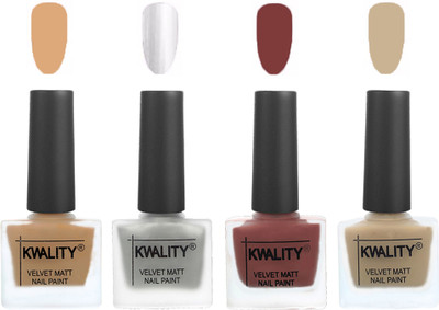 

Kwality Premium Quality Dull Velvet Matte Nail Polish Flat Brush Exclusive Combo (2201202057 ) Beige,Silver,Dark Tan,Nude(Pack of 4)