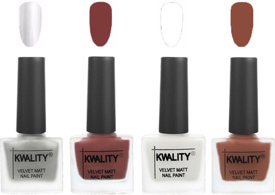 

Kwality Premium Quality Dull Velvet Matte Nail Polish Flat Brush Exclusive Combo (2201202062 ) Silver,Dark Tan,White,Brown(Pack of 4)