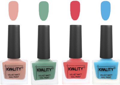

Kwality Premium Quality Dull Velvet Matte Nail Polish Flat Brush Exclusive Combo (2201201922 ) Salmon Pink,Mischievous Mint,Baby Pink,Light Blue(Pack of 4)