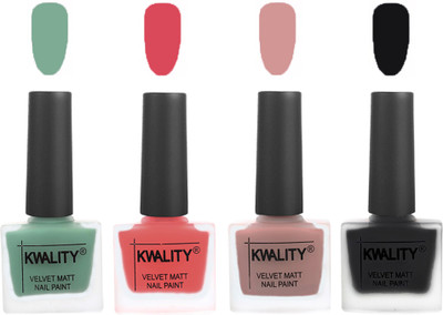 

Kwality Premium Quality Dull Velvet Matte Nail Polish Flat Brush Exclusive Combo (2201201935 ) Mischievous Mint,Baby Pink,Salmon,Black(Pack of 4)