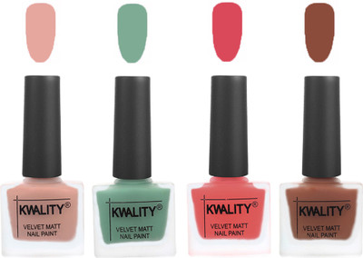 

Kwality Premium Quality Dull Velvet Matte Nail Polish Flat Brush Exclusive Combo (2201201909 ) Salmon Pink,Mischievous Mint,Baby Pink,Brown(Pack of 4)
