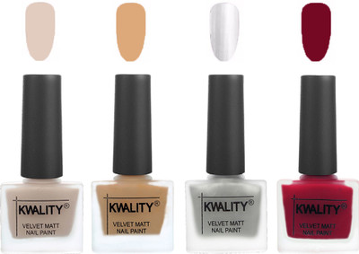 

Kwality Premium Quality Dull Velvet Matte Nail Polish Flat Brush Exclusive Combo (2201202029 ) Light Beige,Beige,Silver,Berry(Pack of 4)