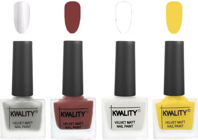 

Kwality Premium Quality Dull Velvet Matte Nail Polish Flat Brush Exclusive Combo (2201202066 ) Silver,Dark Tan,White,Yellow(Pack of 4)