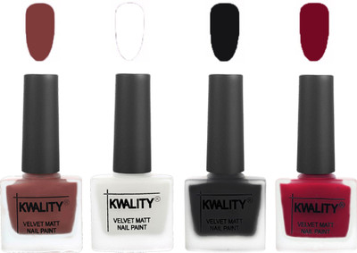 

Kwality Premium Quality Dull Velvet Matte Nail Polish Flat Brush Exclusive Combo (2201202098 ) Dark Tan,White,Black,Berry(Pack of 4)