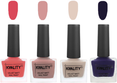 

Kwality Premium Quality Dull Velvet Matte Nail Polish Flat Brush Exclusive Combo (2201201973 ) Baby Pink,Salmon,Light Beige,Royal Blue(Pack of 4)