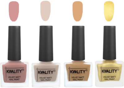

Kwality Premium Quality Dull Velvet Matte Nail Polish Flat Brush Exclusive Combo (2201201992 ) Salmon,Light Beige,Beige,Golden(Pack of 4)