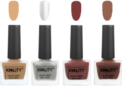 

Kwality Premium Quality Dull Velvet Matte Nail Polish Flat Brush Exclusive Combo (2201202058 ) Beige,Silver,Dark Tan,Shock Brown(Pack of 4)