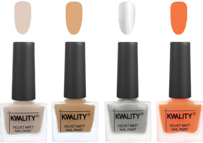 

Kwality Premium Quality Dull Velvet Matte Nail Polish Flat Brush Exclusive Combo (2201202032 ) Light Beige,Beige,Silver,Peach(Pack of 4)