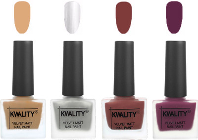 

Kwality Premium Quality Dull Velvet Matte Nail Polish Flat Brush Exclusive Combo (2201202045 ) Beige,Silver,Dark Tan,Purple(Pack of 4)
