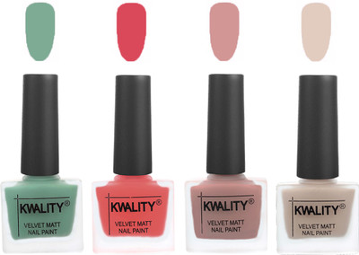 

Kwality Premium Quality Dull Velvet Matte Nail Polish Flat Brush Exclusive Combo (2201201930 ) Mischievous Mint,Baby Pink,Salmon,Light Beige(Pack of 4)