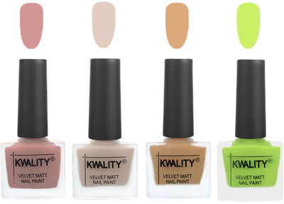 

Kwality Premium Quality Dull Velvet Matte Nail Polish Flat Brush Exclusive Combo (2201201993 ) Salmon,Light Beige,Beige,Light Lemon Green(Pack of 4)