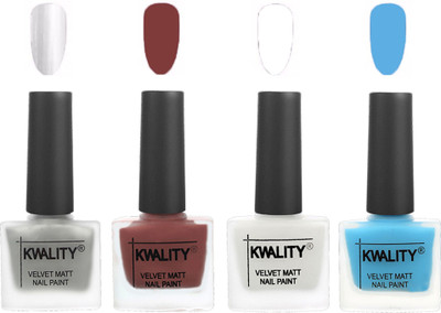 

Kwality Premium Quality Dull Velvet Matte Nail Polish Flat Brush Exclusive Combo (2201202075 ) Silver,Dark Tan,White,Light Blue(Pack of 4)