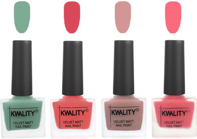 

Kwality Premium Quality Dull Velvet Matte Nail Polish Flat Brush Exclusive Combo (2201201944 ) Mischievous Mint,Baby Pink,Salmon,Frozen Pink(Pack of 4)