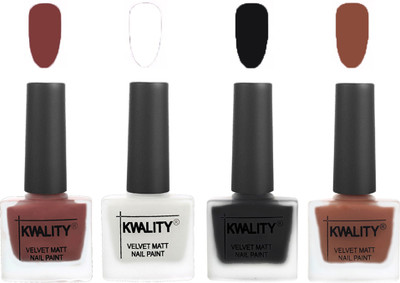 

Kwality Premium Quality Dull Velvet Matte Nail Polish Flat Brush Exclusive Combo (2201202084 ) Dark Tan,White,Black,Brown(Pack of 4)