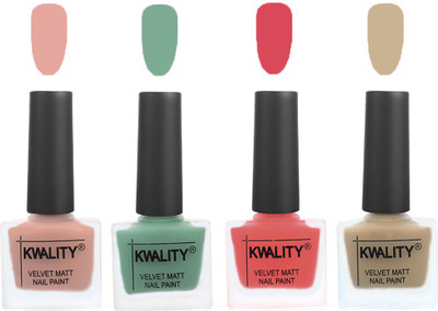

Kwality Premium Quality Dull Velvet Matte Nail Polish Flat Brush Exclusive Combo (2201201927 ) Salmon Pink,Mischievous Mint,Baby Pink,Nude(Pack of 4)