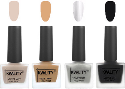 

Kwality Premium Quality Dull Velvet Matte Nail Polish Flat Brush Exclusive Combo (2201202013 ) Light Beige,Beige,Silver,Black(Pack of 4)
