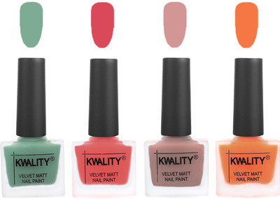 

Kwality Premium Quality Dull Velvet Matte Nail Polish Flat Brush Exclusive Combo (2201201954 ) Mischievous Mint,Baby Pink,Salmon,Peach(Pack of 4)