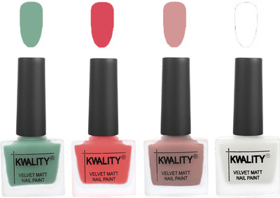 

Kwality Premium Quality Dull Velvet Matte Nail Polish Flat Brush Exclusive Combo (2201201934 ) Mischievous Mint,Baby Pink,Salmon,White(Pack of 4)