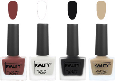 

Kwality Premium Quality Dull Velvet Matte Nail Polish Flat Brush Exclusive Combo (2201202102 ) Dark Tan,White,Black,Nude(Pack of 4)