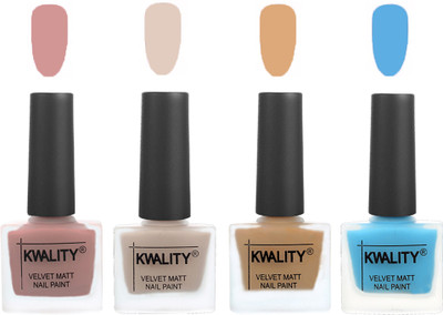 

Kwality Premium Quality Dull Velvet Matte Nail Polish Flat Brush Exclusive Combo (2201202003 ) Salmon,Light Beige,Beige,Light Blue(Pack of 4)