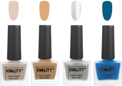 

Kwality Premium Quality Dull Velvet Matte Nail Polish Flat Brush Exclusive Combo (2201202027 ) Light Beige,Beige,Silver,Peacock Blue(Pack of 4)
