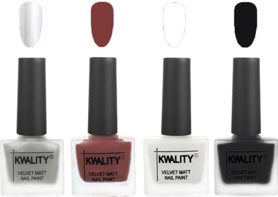 

Kwality Premium Quality Dull Velvet Matte Nail Polish Flat Brush Exclusive Combo (2201202060 ) Silver,Dark Tan,White,Black(Pack of 4)